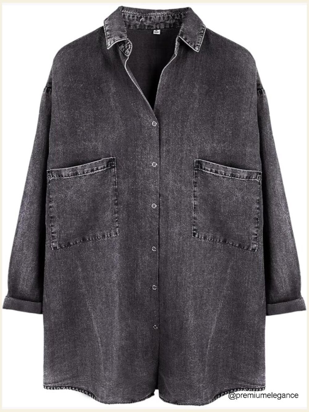 Women's Denim Button Down Shirt Soft Tencel 3/4 Sleeve Oversized